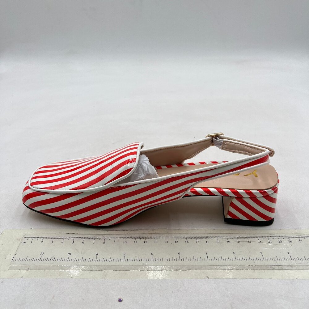 Ydn Red Stripe Square Toe Block Low Heels Slingba… - image 2